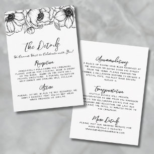 Cartão De Informações Detalhes de Casamento Florais Desenhados à Mão