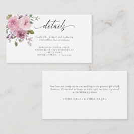 Cartão De Informações Detalhes de Casamento Florais Rosa Poeira Mauve Bl