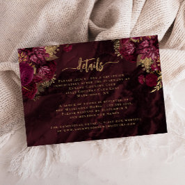 Cartão De Informações Detalhes de Casamento Floral Ágata Dourada Vermelh