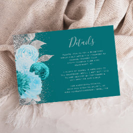 Cartão De Informações Detalhes de Casamento Floral Aquarela Turquesa Pra