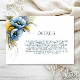 Cartão De Informações Detalhes de Casamento Floral Azul e Amarelo