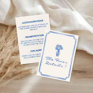 Cartão De Informações Detalhes de Casamento Floral Azul Elegante