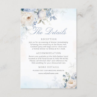 Cartão De Informações Detalhes de Casamento Floral Azul Poeira Elegante 