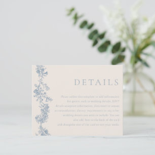 Cartão De Informações Detalhes de Casamento Floral Azul Vintage