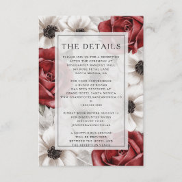 Cartão De Informações Detalhes de casamento floral bordô elegante