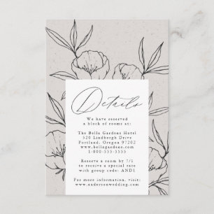Cartão De Informações Detalhes de Casamento Floral Botânico Moderno Cinz