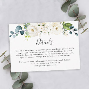 Cartão De Informações Detalhes de Casamento Floral Branco Elegante