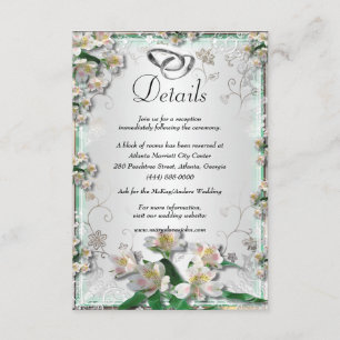 Cartão De Informações Detalhes de Casamento Floral Branco Elegante