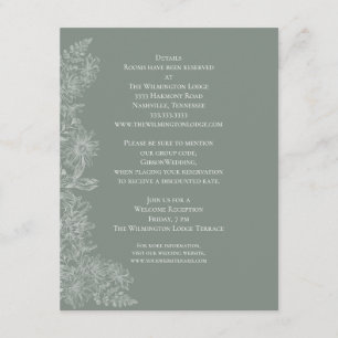 Cartão De Informações Detalhes de casamento floral branco verde sage ele