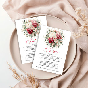 Cartão De Informações Detalhes de Casamento Floral Burgundy Atemporal