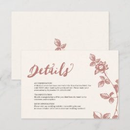 Cartão De Informações Detalhes de Casamento Floral Caprichoso Rosa Quent