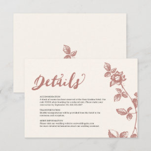 Cartão De Informações Detalhes de Casamento Floral Caprichoso Rosa Quent