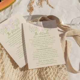 Cartão De Informações Detalhes de casamento floral com laço verde rosa d