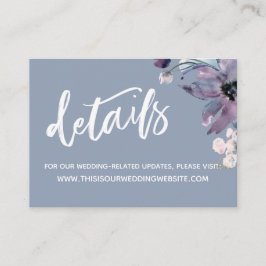 Cartão De Informações Detalhes de Casamento Floral com Letra Azul Empoei