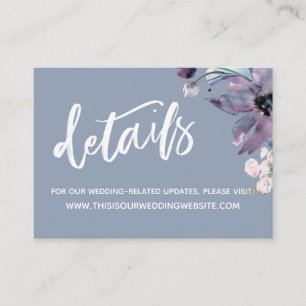 Cartão De Informações Detalhes de Casamento Floral com Letra Azul Empoei