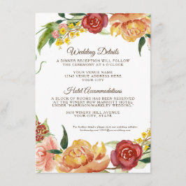 Cartão De Informações Detalhes de Casamento Floral de Abóbora Branca de