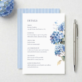 Cartão De Informações Detalhes de Casamento Floral de Hortênsia Azul