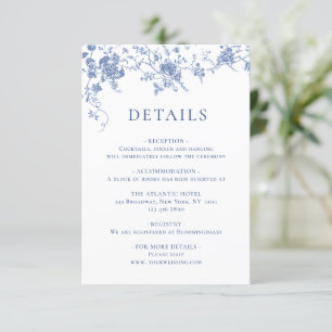 Cartão De Informações Detalhes de casamento floral de jardim francês azu