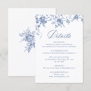 Cartão De Informações Detalhes de casamento floral de jardim francês azu
