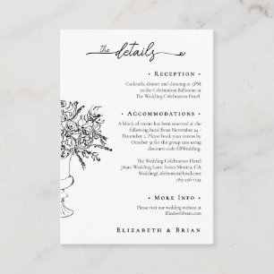 Cartão De Informações Detalhes de Casamento Floral Desenhados à Mão Eleg