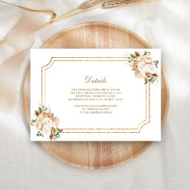 Cartão De Informações Detalhes de casamento floral dourado de marfim bra