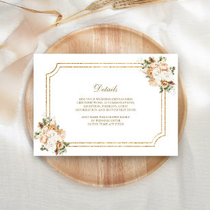 Cartão De Informações Detalhes de casamento floral dourado de marfim bra