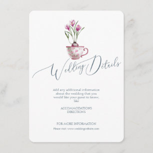 Cartão De Informações Detalhes de casamento floral em aquarela elegante