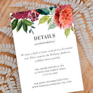 Cartão De Informações Detalhes de casamento floral em aquarela romântica