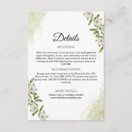 Cartão De Informações Detalhes de Casamento Floral em Aquarela Verde e B