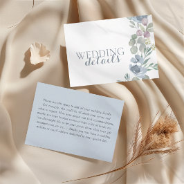 Cartão De Informações Detalhes de Casamento Floral em Azul Poeirento com