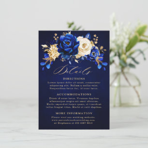 Cartão De Informações Detalhes de casamento floral em azul real amarelo 