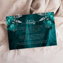 Cartão De Informações Detalhes de Casamento Floral em Azul Verde Prata S