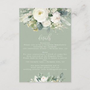 Cartão De Informações Detalhes de casamento floral em verde salvia e euc