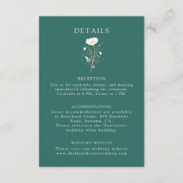 Cartão De Informações Detalhes de Casamento Floral Esmeralda Elegante