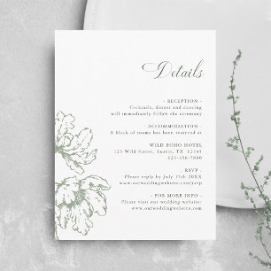 Cartão De Informações Detalhes de Casamento Floral Francês Verde Salvia