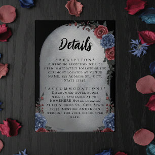 Cartão De Informações Detalhes de Casamento Floral Gótico de Lápide