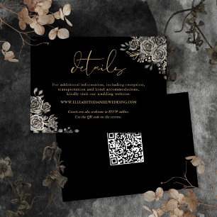 Cartão De Informações Detalhes de Casamento Floral Gótico em Ouro com Có