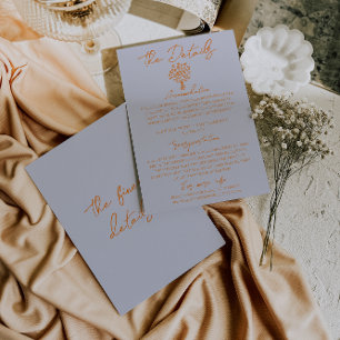 Cartão De Informações Detalhes de Casamento Floral Laranja Azul Desenhad