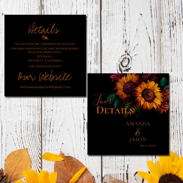 Cartão De Informações Detalhes de Casamento Floral Laranja Queimado Rúst (Rustic Burnt Orange Floral Wedding Details Enclosure Card)