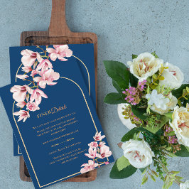 Cartão De Informações Detalhes de Casamento Floral Magnólia Azul Marinho