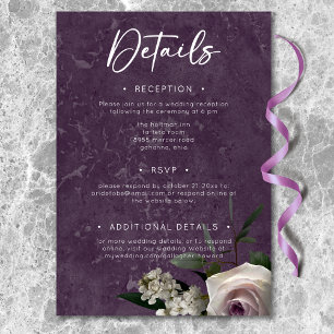 Cartão De Informações Detalhes de Casamento Floral Moderno Elegante Roxo
