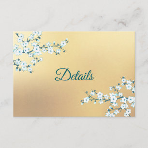 Cartão De Informações Detalhes de Casamento Floral Ouro Branco