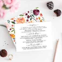 Cartão De Informações Detalhes de Casamento Floral Rosa Borgonha