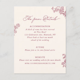 Cartão De Informações Detalhes de Casamento Floral Rosa Burgundy Vintage