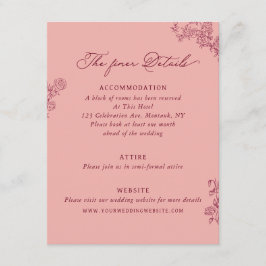 Cartão De Informações Detalhes de Casamento Floral Rosa Burgundy Vintage