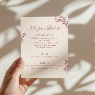 Cartão De Informações Detalhes de Casamento Floral Rosa Burgundy Vintage