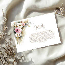 Cartão De Informações Detalhes de Casamento Floral Rosa e Branco Rústico