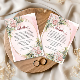 Cartão De Informações Detalhes de Casamento Floral Rosa Empoeirado com E