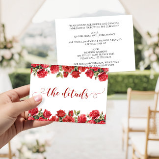 Cartão De Informações Detalhes de Casamento Floral Rosa Vermelho Borgonh