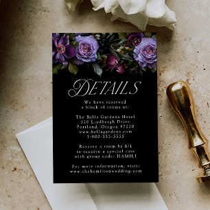 Cartão De Informações Detalhes de Casamento Floral Roxo Gótico Mal-humor